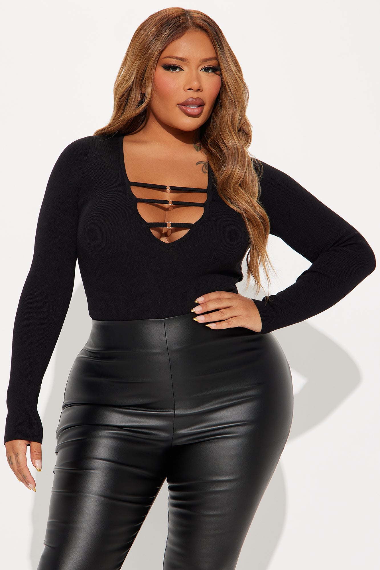 Jessi Cut Out Sweater Bodysuit - Black