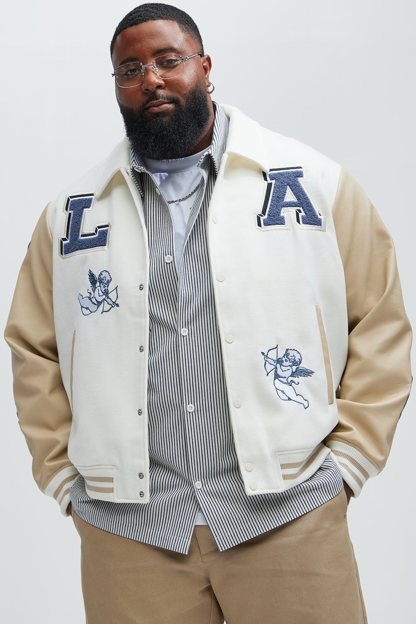 LA Patchwork Varsity Jacket - Cream/combo