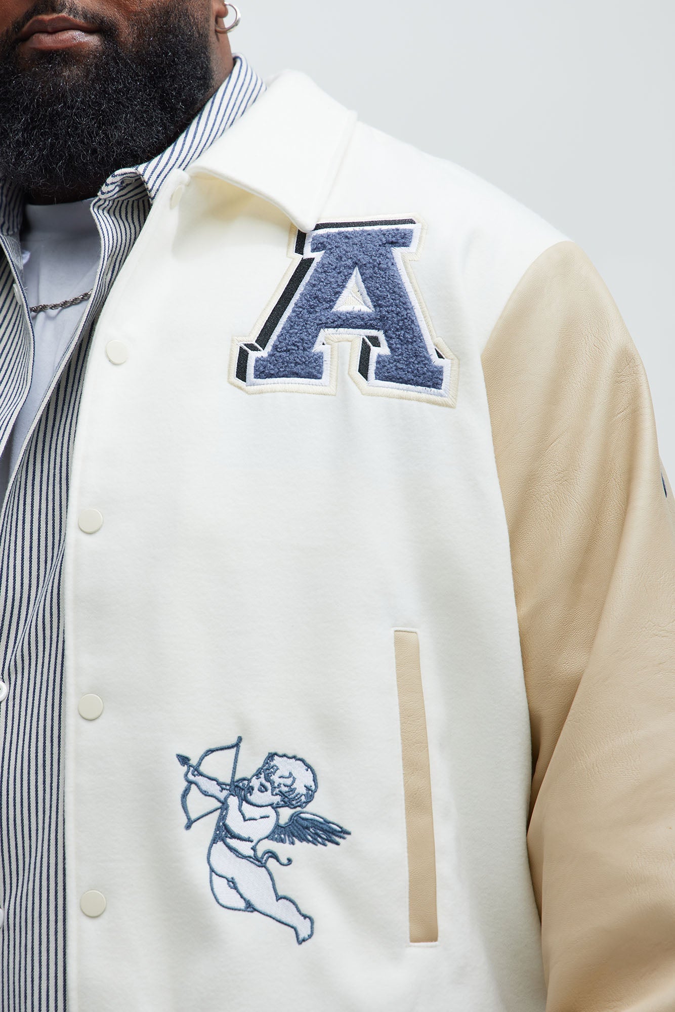 LA Patchwork Varsity Jacket - Cream/combo