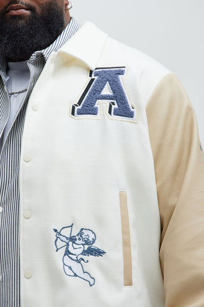 LA Patchwork Varsity Jacket - Cream/combo