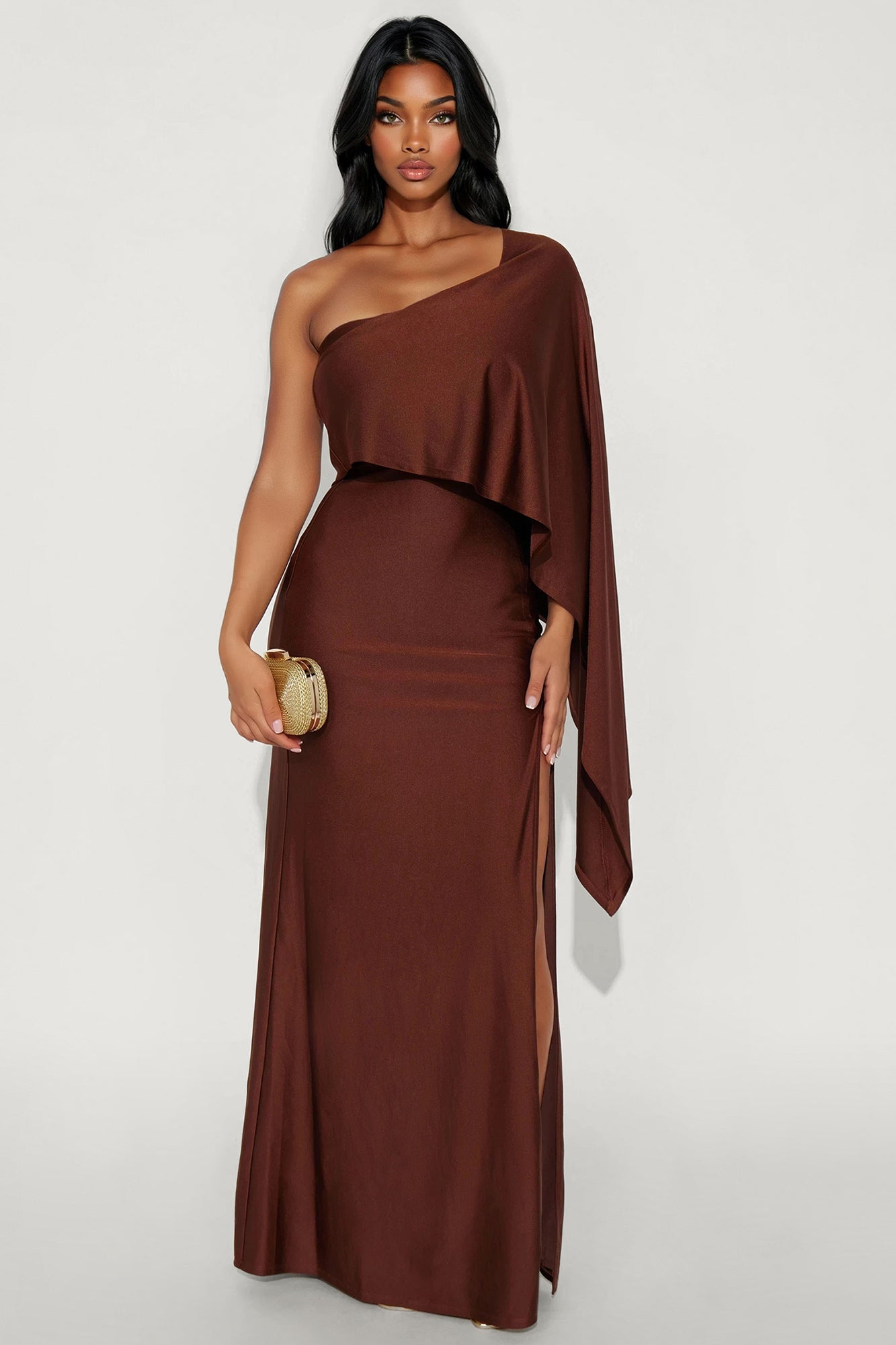 Classic Mayhem Draped Maxi Dress - Chocolate