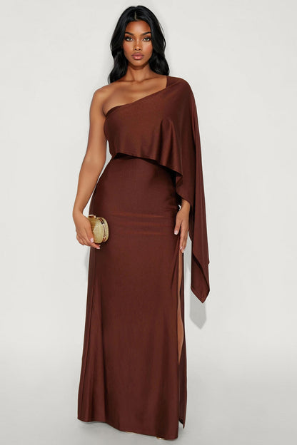 Classic Mayhem Draped Maxi Dress - Chocolate
