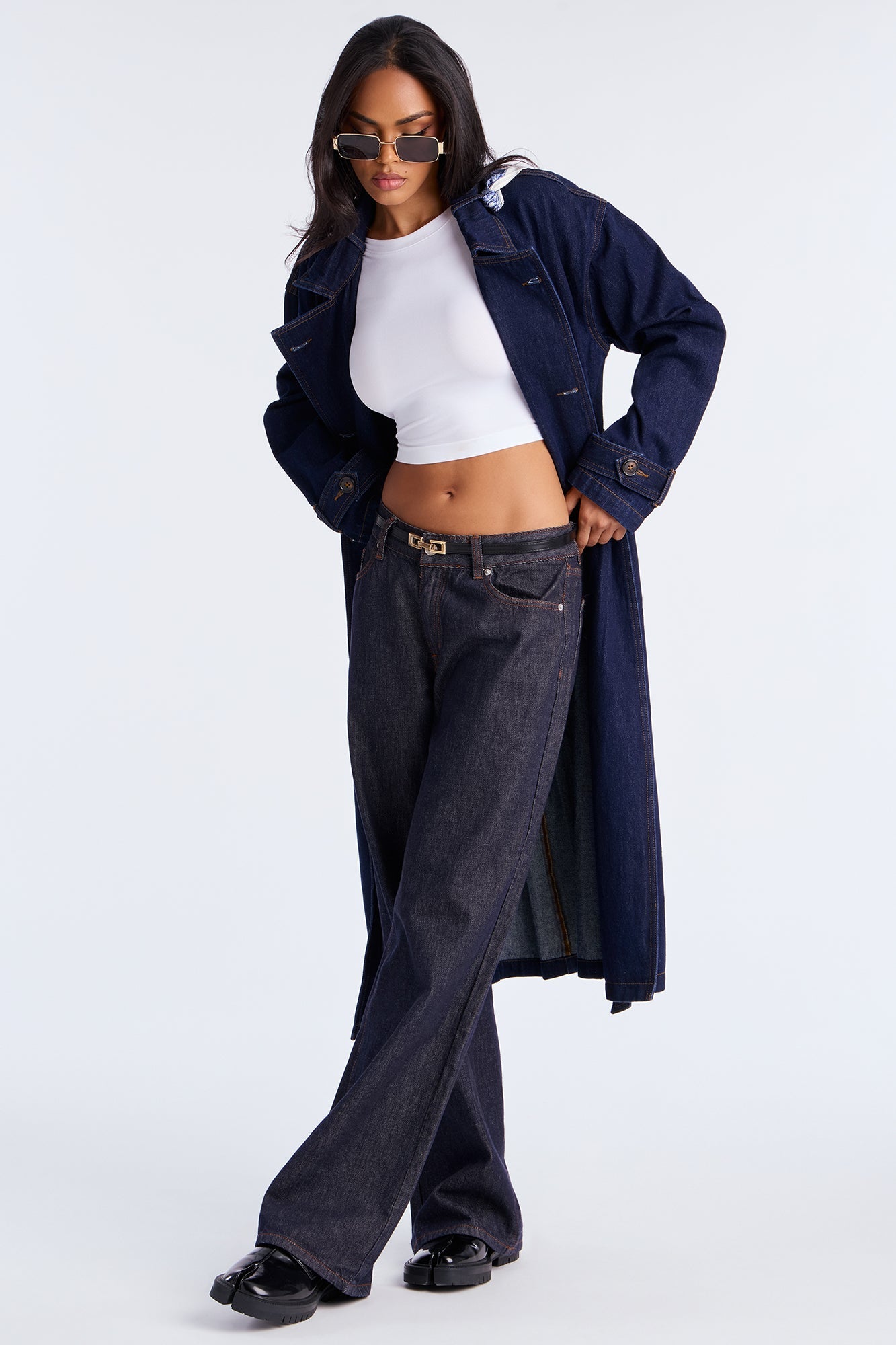 Italia Denim Trench Coat - Dark Wash