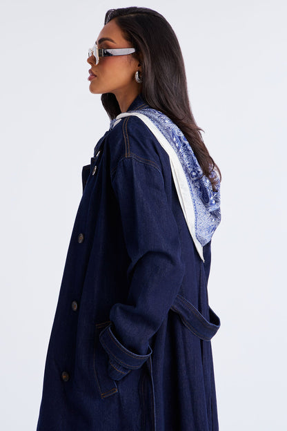 Italia Denim Trench Coat - Dark Wash