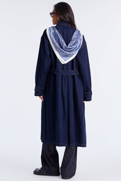 Italia Denim Trench Coat - Dark Wash