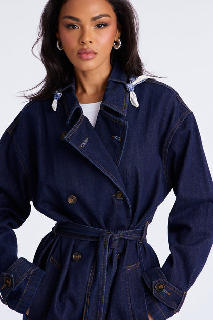 Italia Denim Trench Coat - Dark Wash