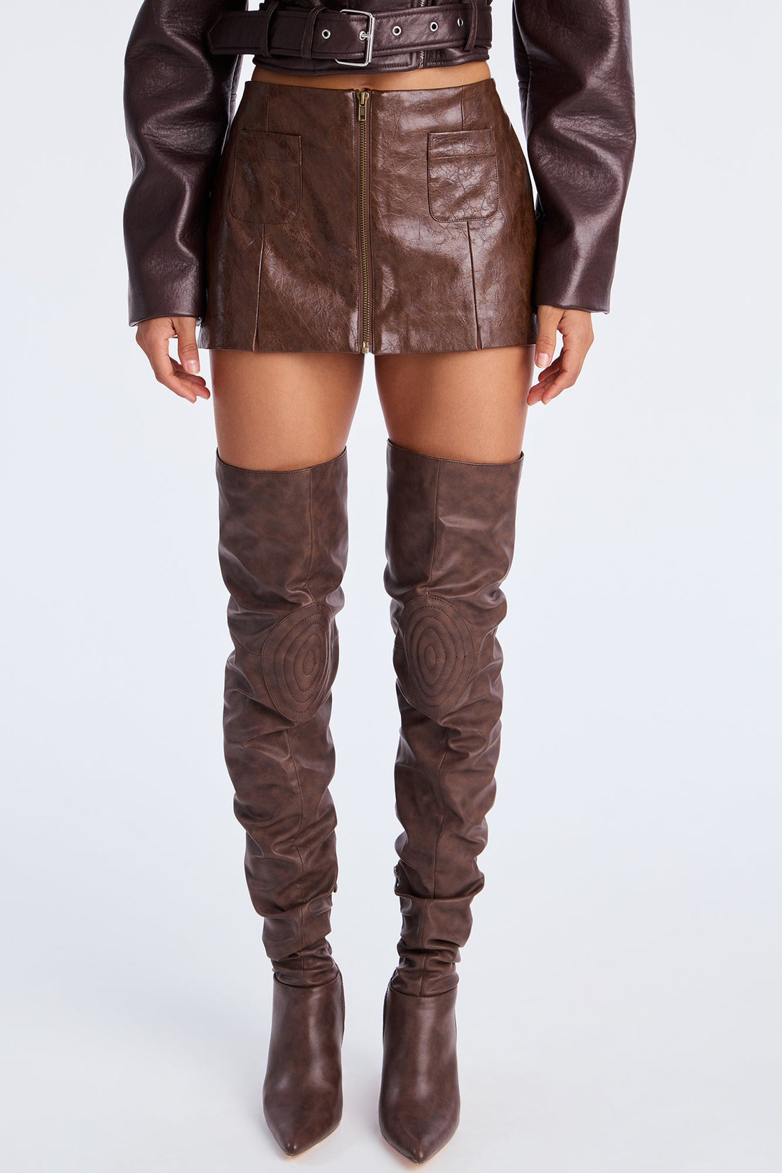 Denise Faux Leather Mini Skirt - Brown