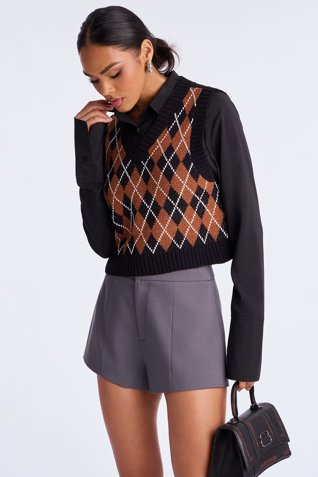 Treat Me Dinner Argyle Vest - Black/Brown