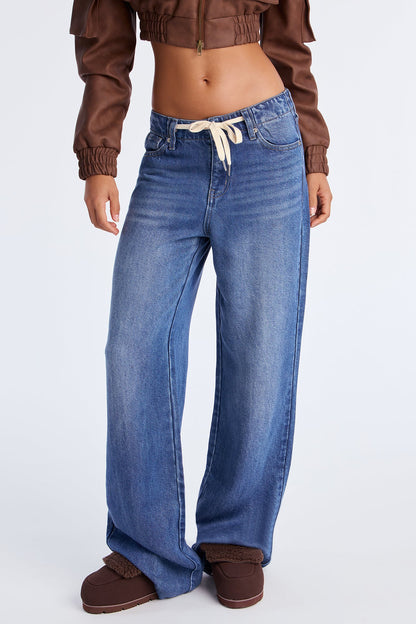 Tall Bon Voyage Drapey Soft Wide Leg Jeans - Dark Wash