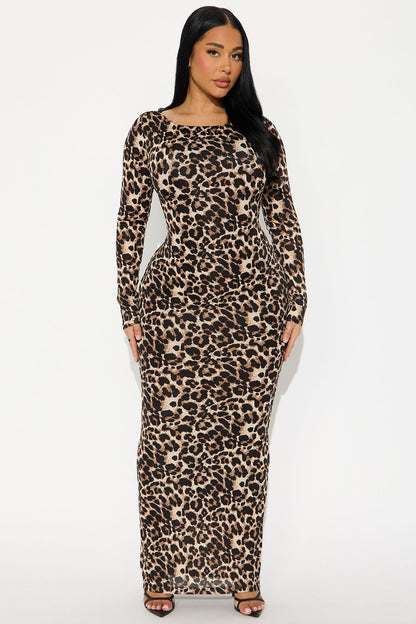 Doll Behavior Backless Maxi Dress - Leopard