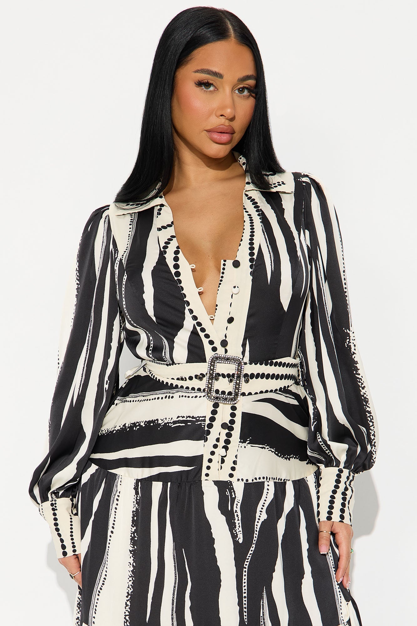 Jasline Striped Maxi Shirt Dress - Black/White