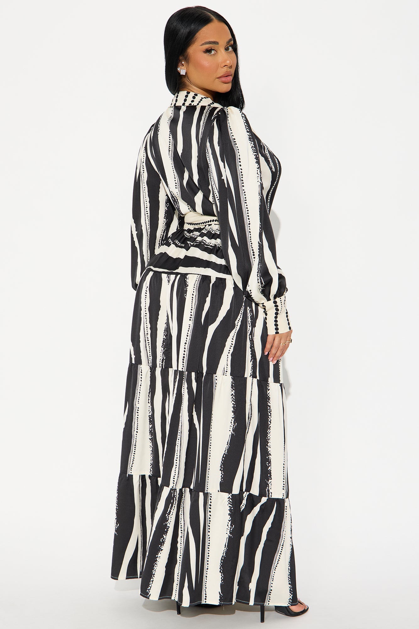 Jasline Striped Maxi Shirt Dress - Black/White