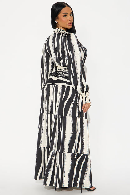 Jasline Striped Maxi Shirt Dress - Black/White