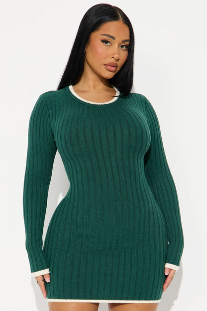 Keep Warm Sweater Mini Dress - Hunter