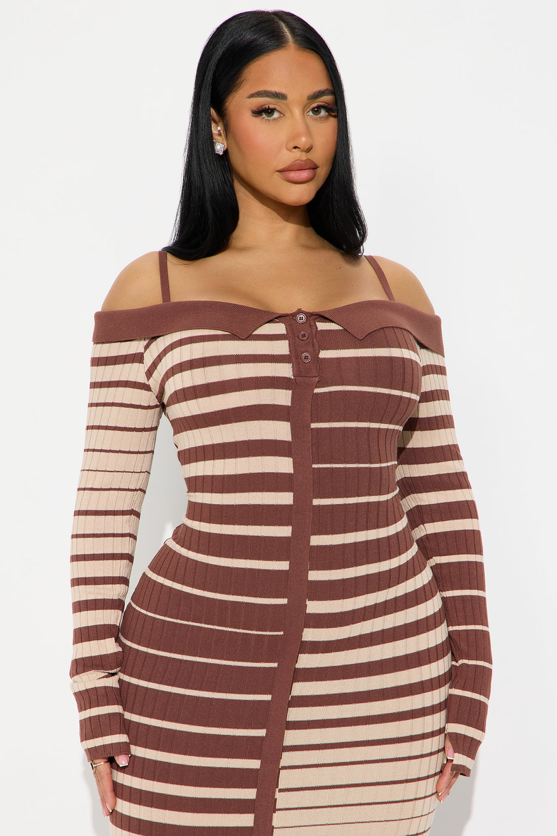 Brenda Long Sleeve Sweater Maxi Dress - Taupe/combo