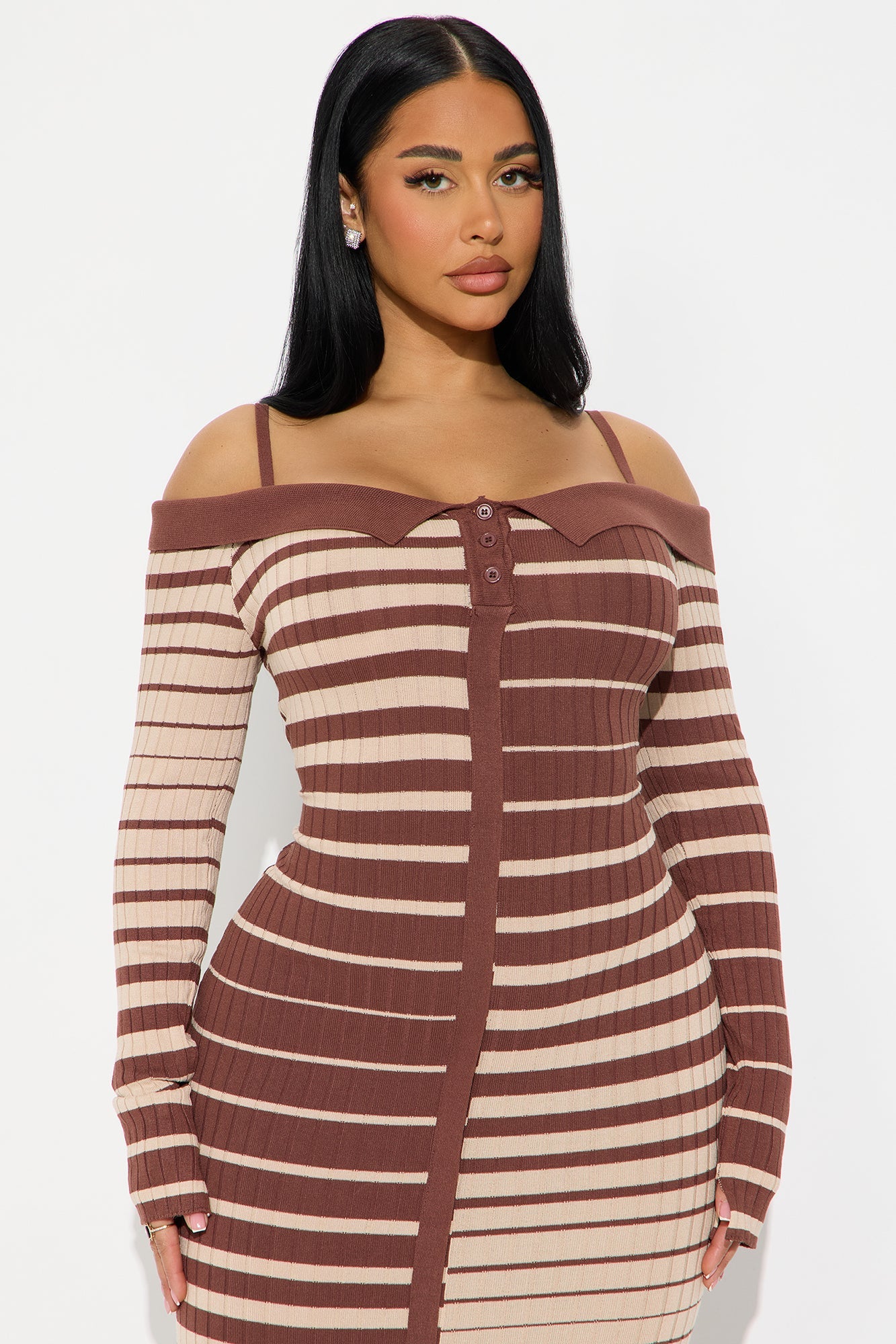 Brenda Long Sleeve Sweater Maxi Dress - Taupe/combo