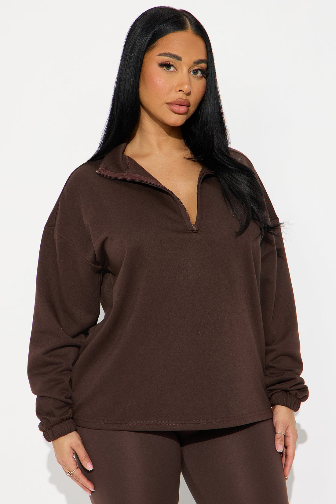 Beverly Quarter Zip Fleece Pant Set - Chocolate