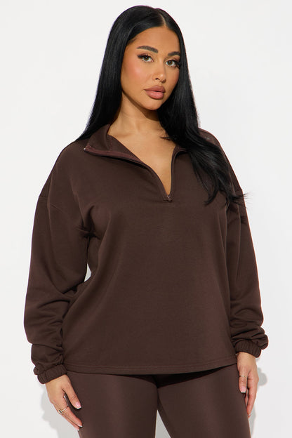 Beverly Quarter Zip Fleece Pant Set - Chocolate