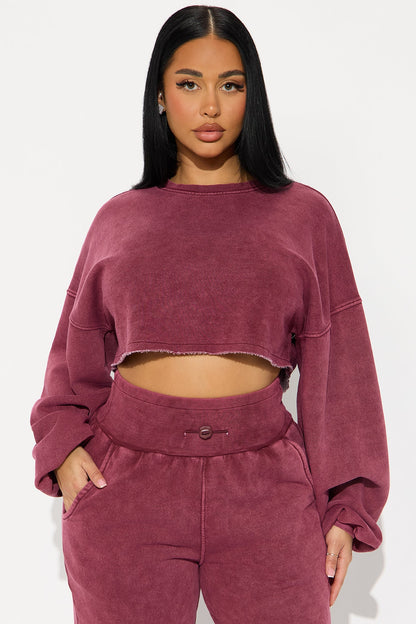 Feeling Good Fleece Jogger Set - Burgundy