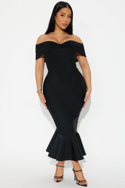 Isadora Off Shoulder Bandage Midi Dress - Black
