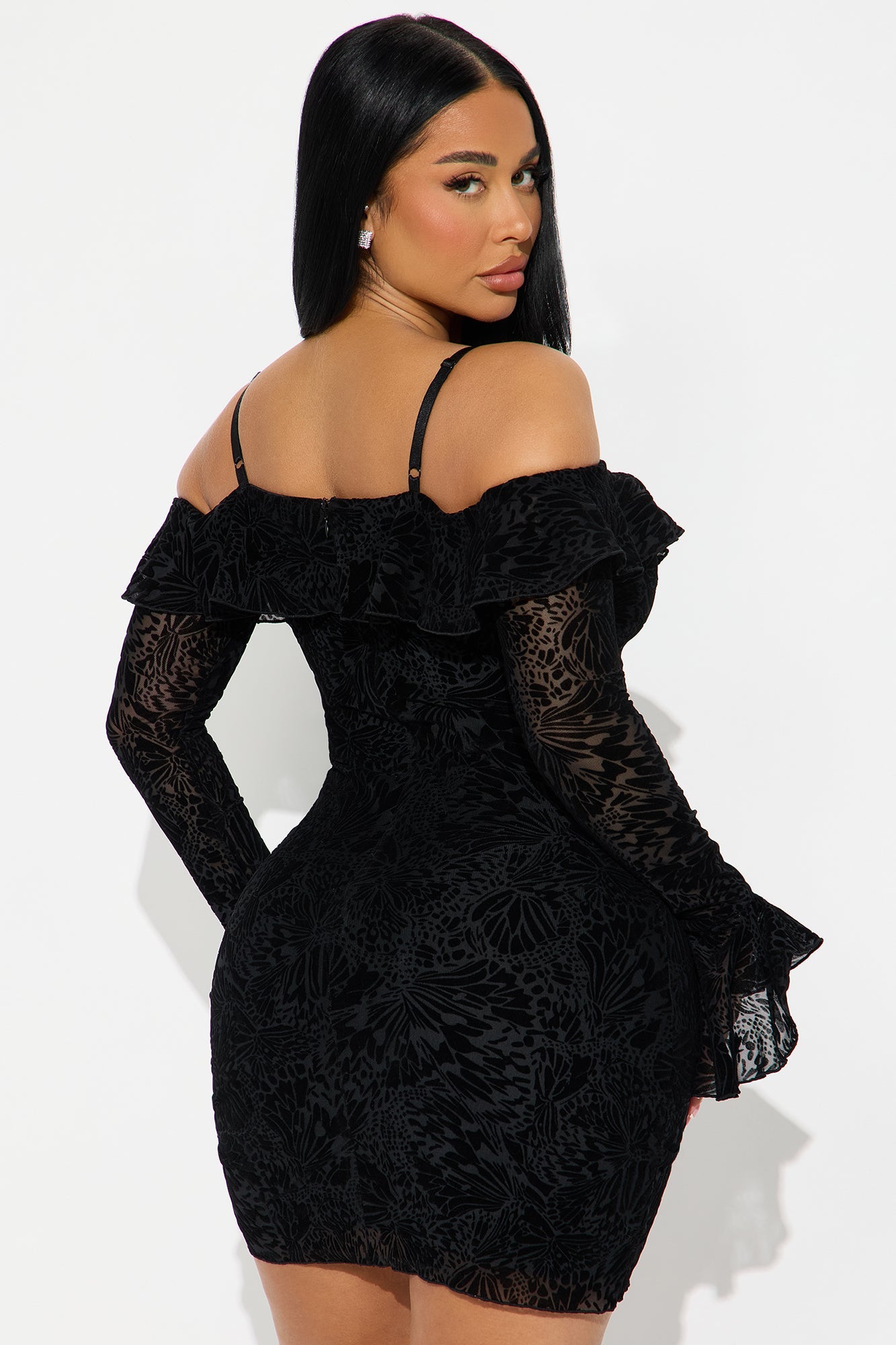 Tall Misty Velvet Mesh Mini Dress - Black