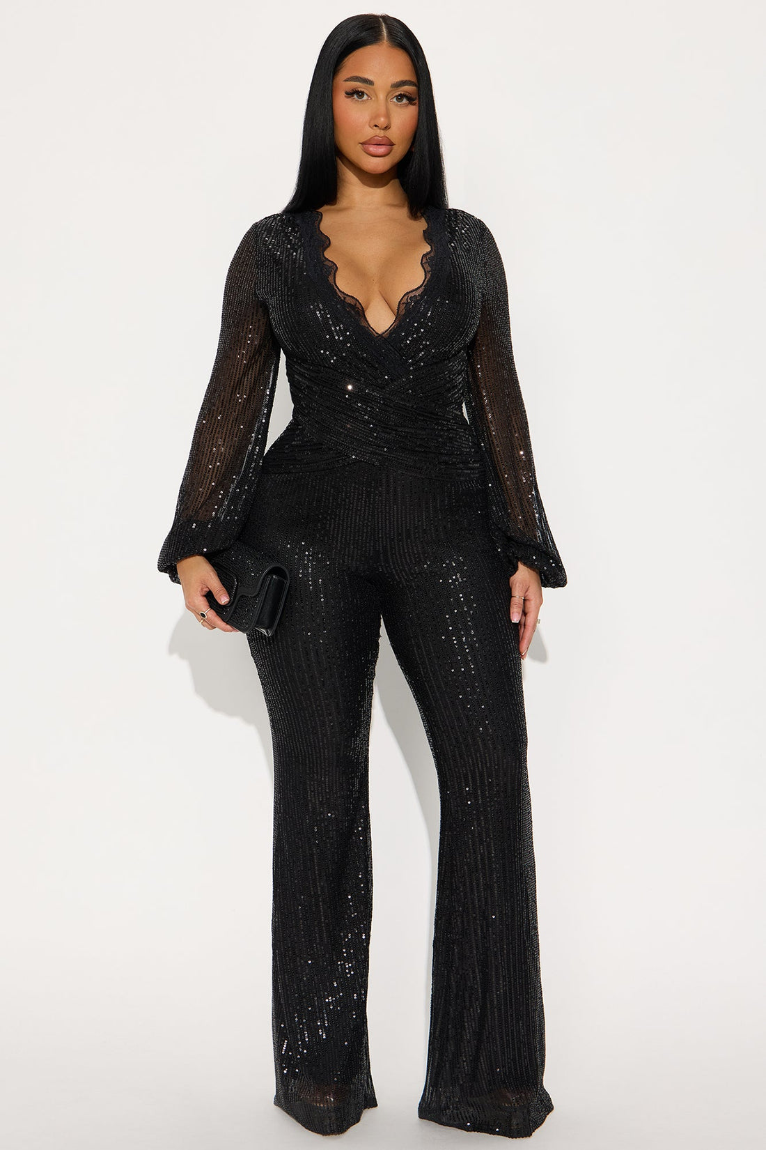 Layla Long Sleeve Sequin Jumpsuit - Black