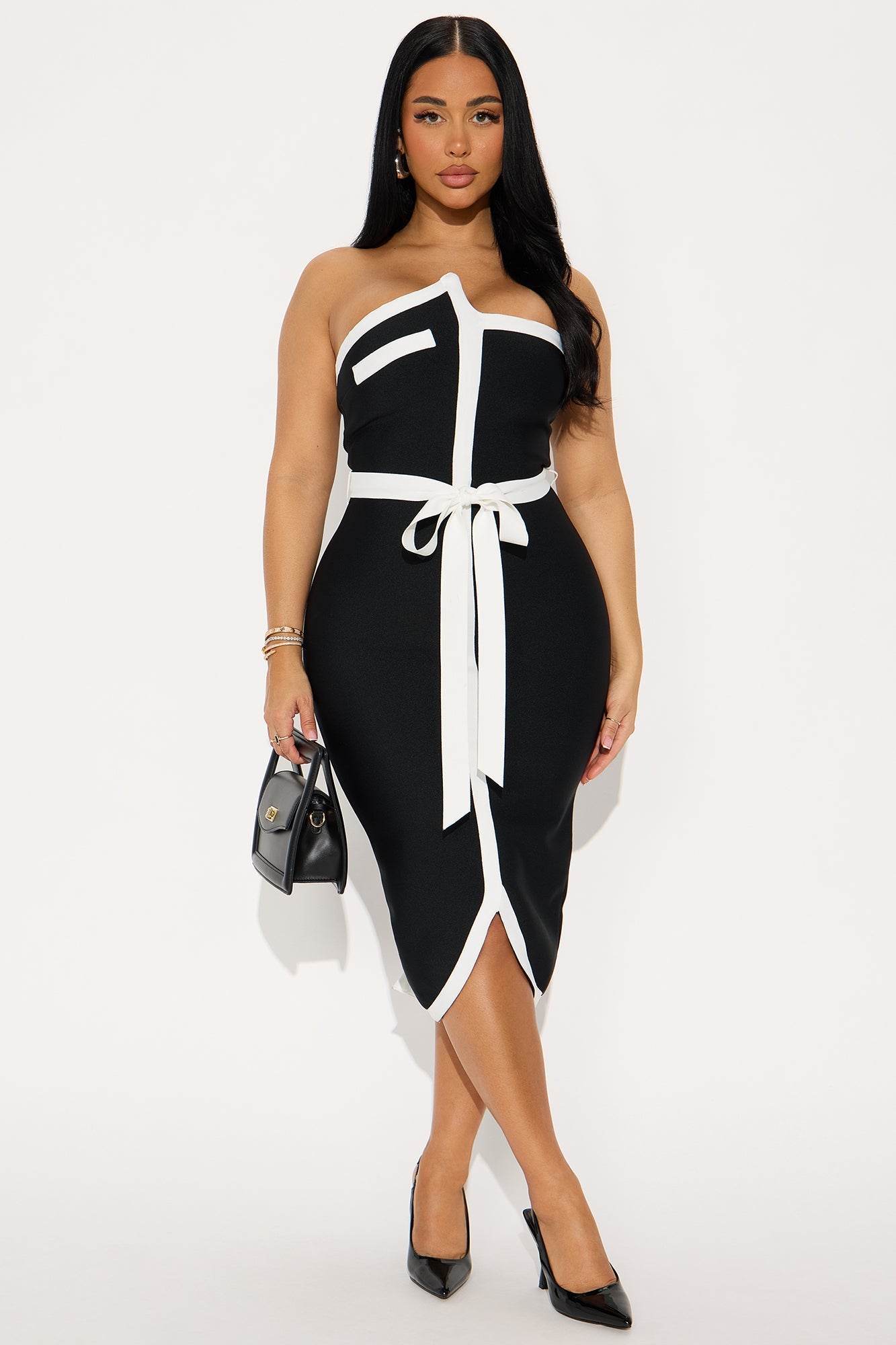 Clarissa Contrast Bandage Midi Dress - Black/White