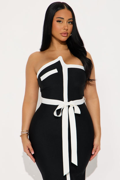 Clarissa Contrast Bandage Midi Dress - Black/White