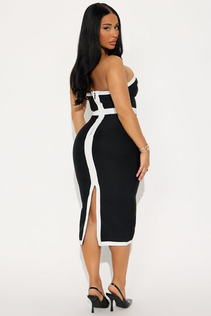 Clarissa Contrast Bandage Midi Dress - Black/White