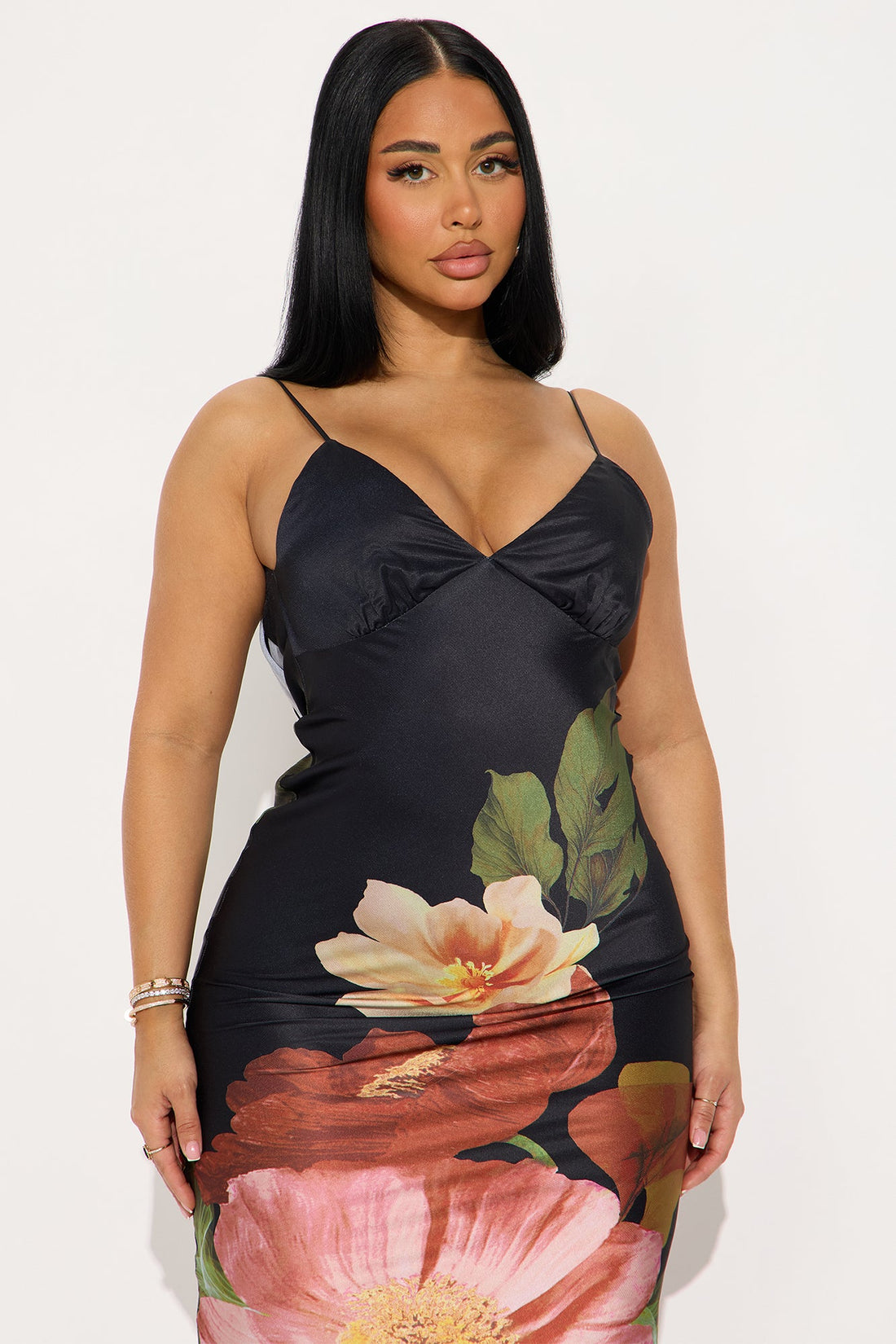 Sweet Thing Floral Satin Maxi Dress - Black/combo