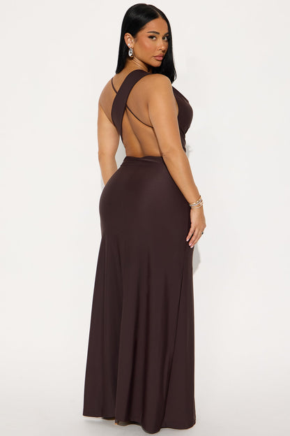 Timeless Touch Backless Maxi Dress - Brown