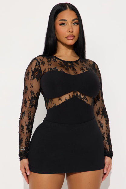 Tiana Long Sleeve Lace Bodysuit - Black