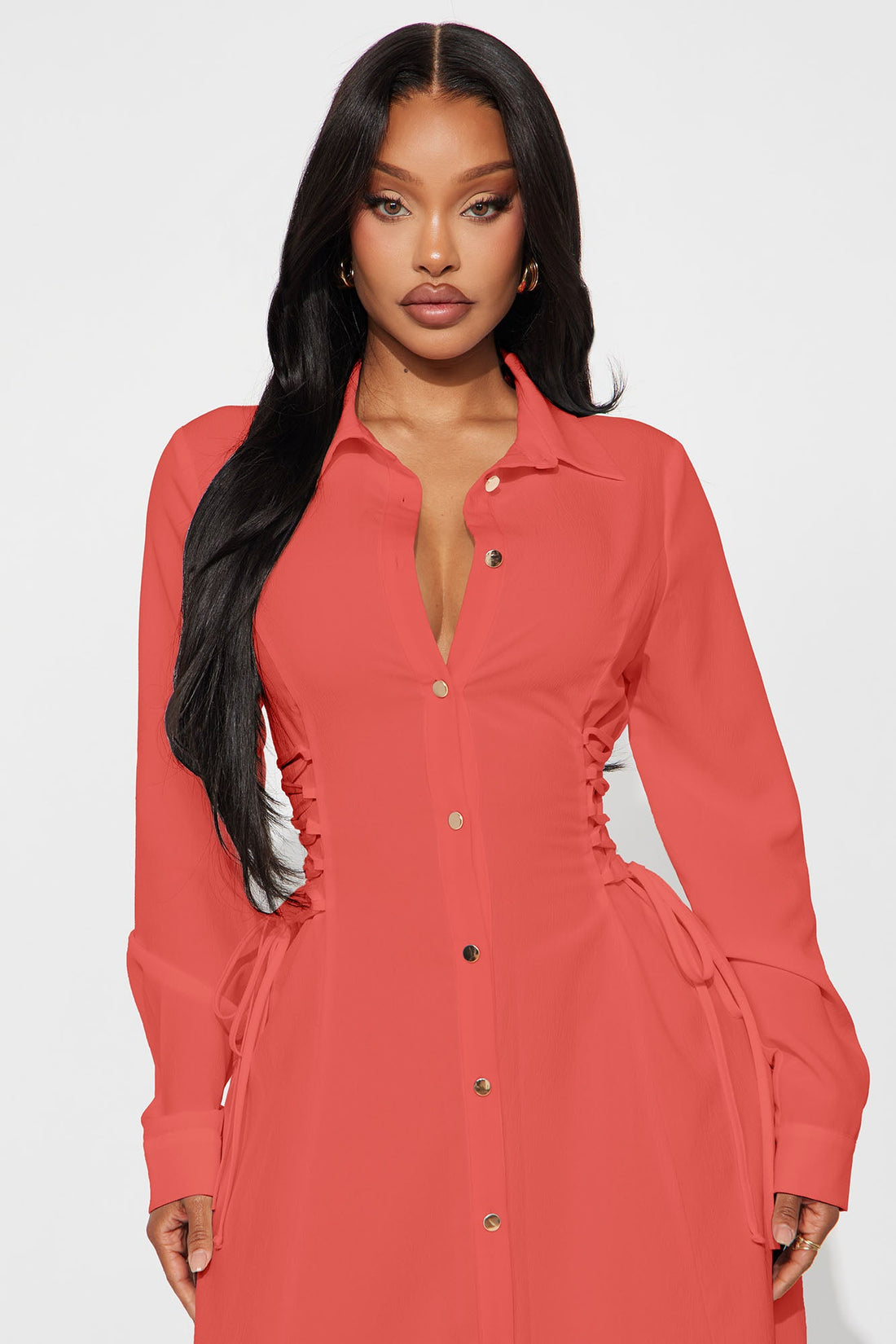 Josephine Collar Long Sleeve Midi Dress - Marsala