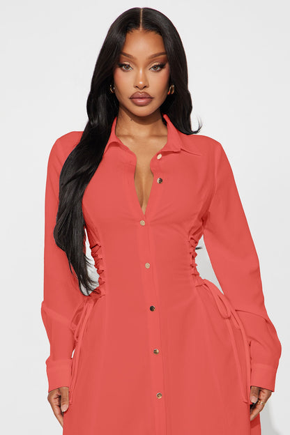 Josephine Collar Long Sleeve Midi Dress - Marsala