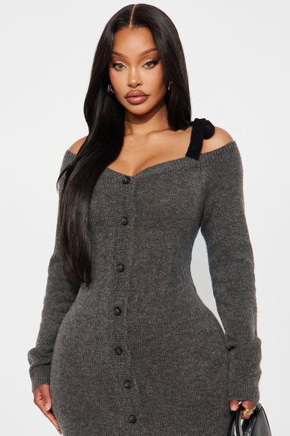 Hidden Secrets Sweater Midi Dress - Charcoal