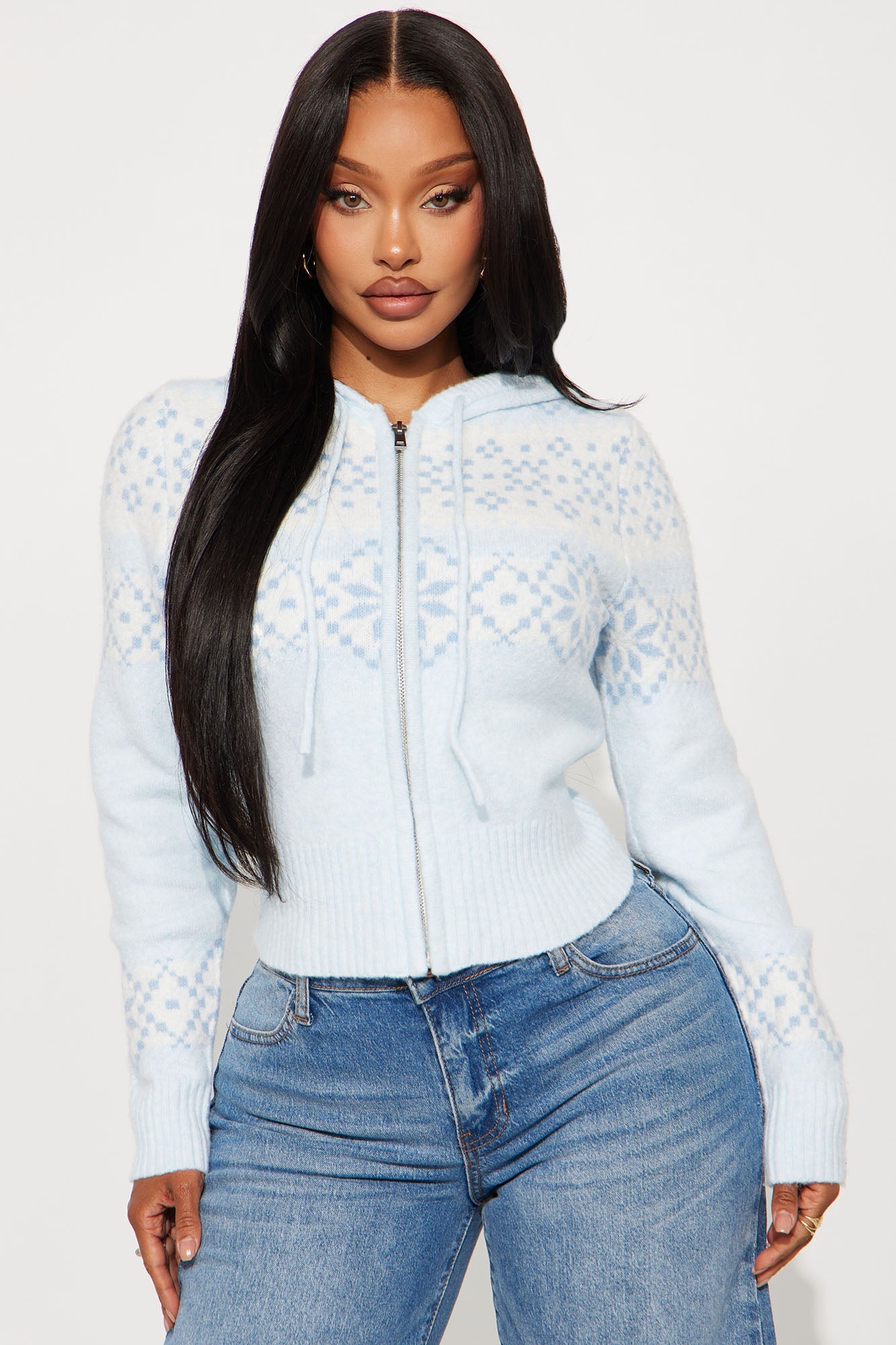 Snow Days Fair Isle Zip Front Cardigan - Blue/combo