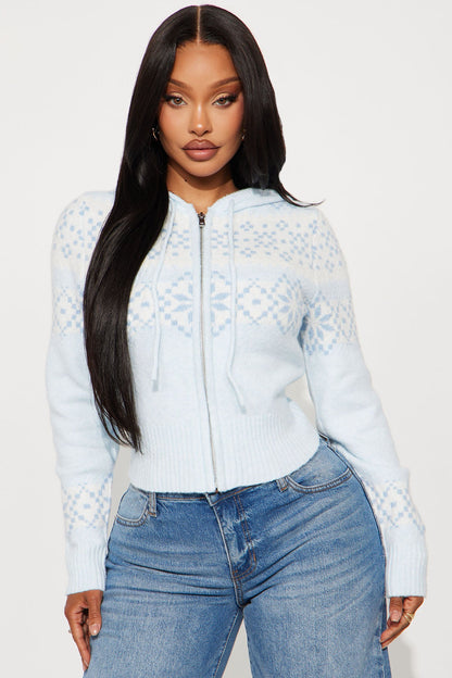 Snow Days Fair Isle Zip Front Cardigan - Blue/combo