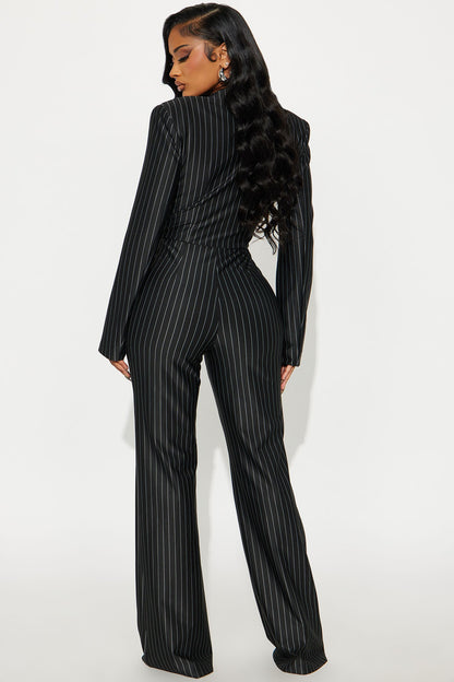 Cydnee Pinstripe Jumpsuit - Black