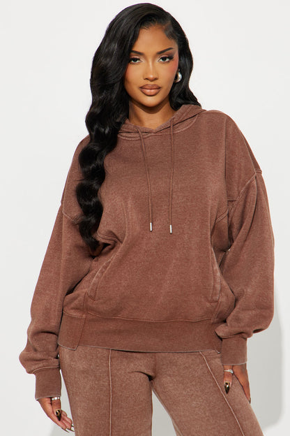 Everyday Ease Washed Fleece Pant Set - Brown