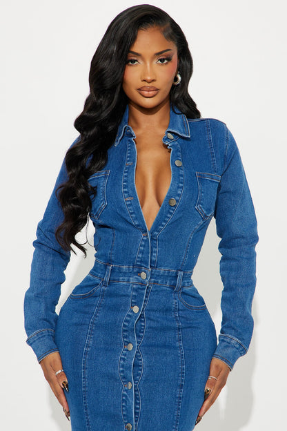 Pressure On Denim Midi Dress - Dark Denim