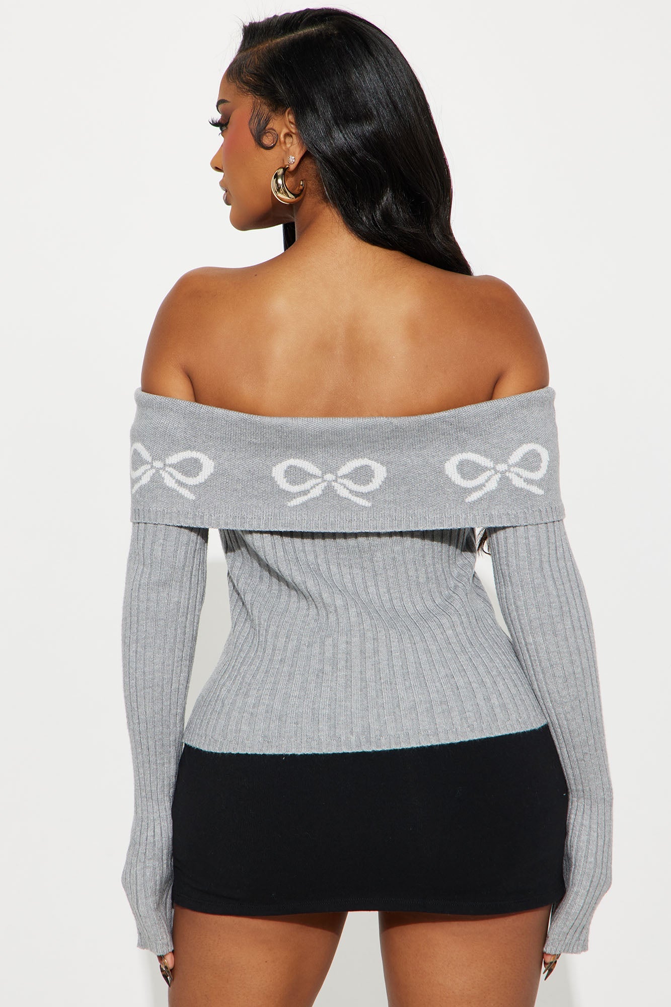 A Bow Kind Of Day Off Shoulder Sweater - Heather Grey