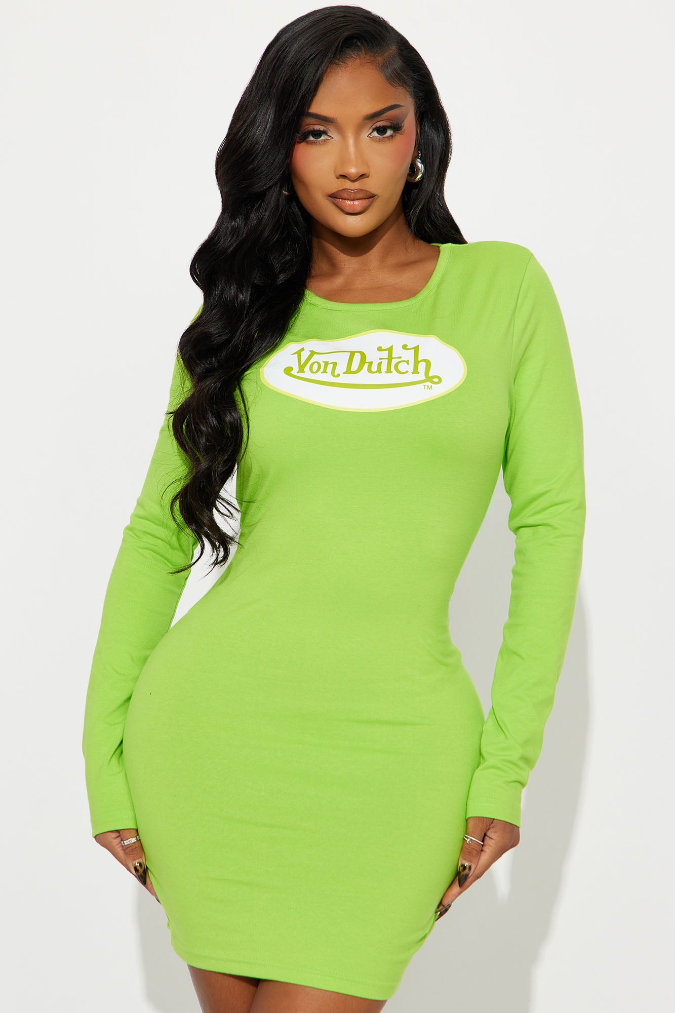Von Dutch Logo Mini Dress - Lime