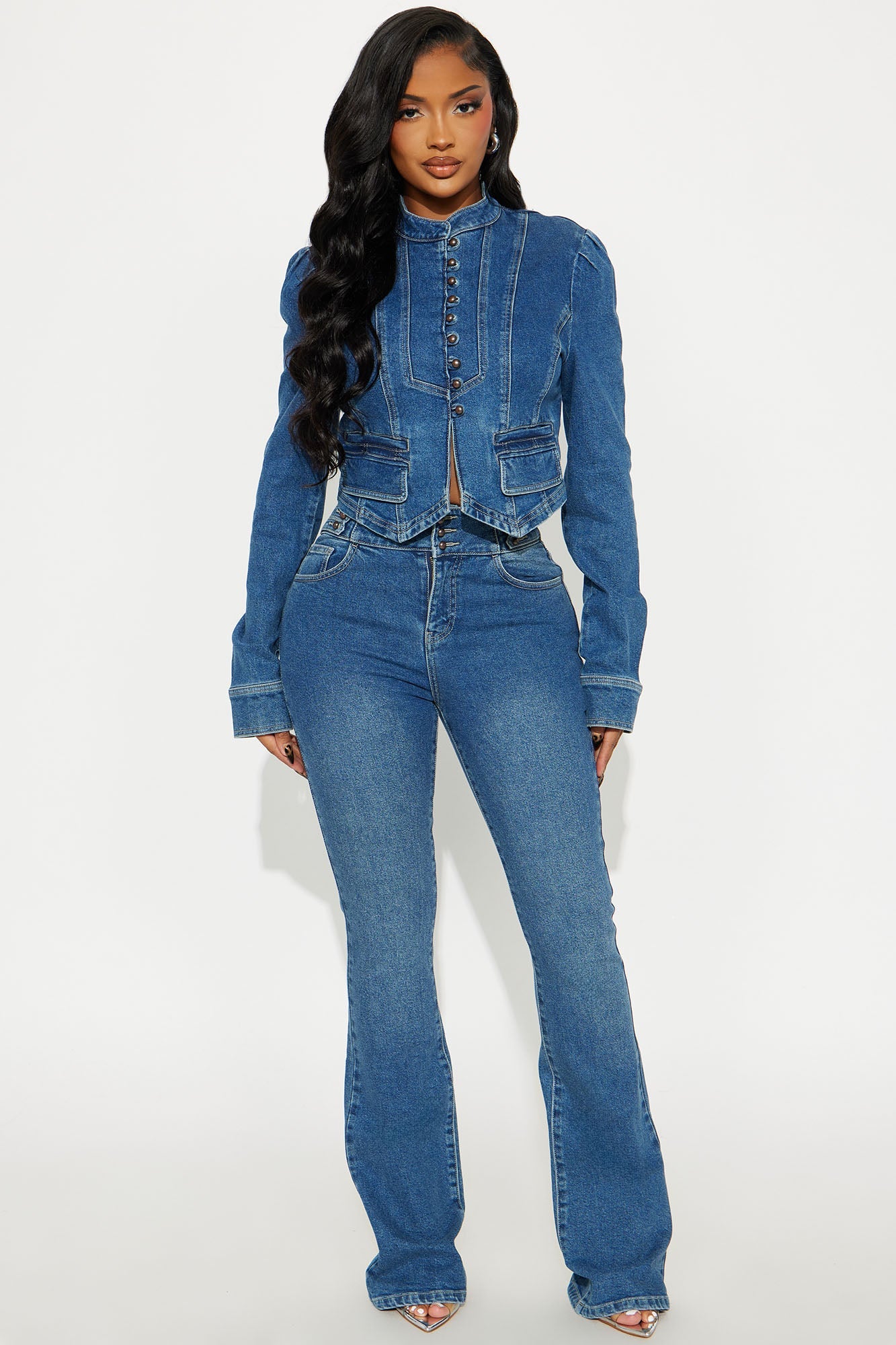 Jocelyn Denim Pant Set - Medium Wash