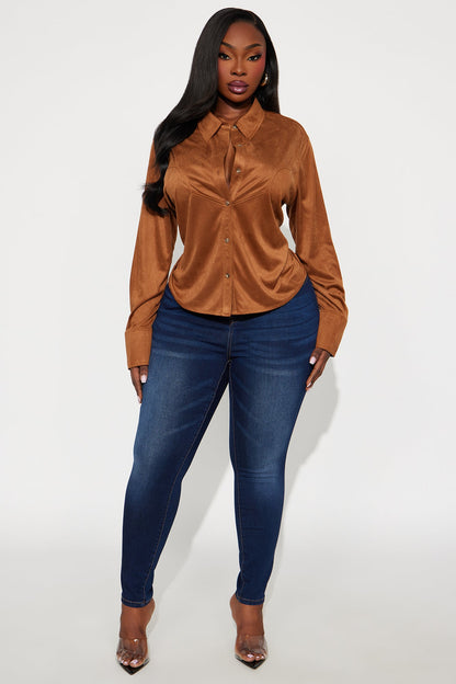 Giddy Up Faux Suede Shirt - Camel