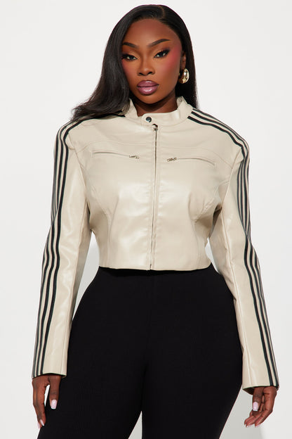 No Nonsense Faux Leather Moto Jacket - Stone/Combo