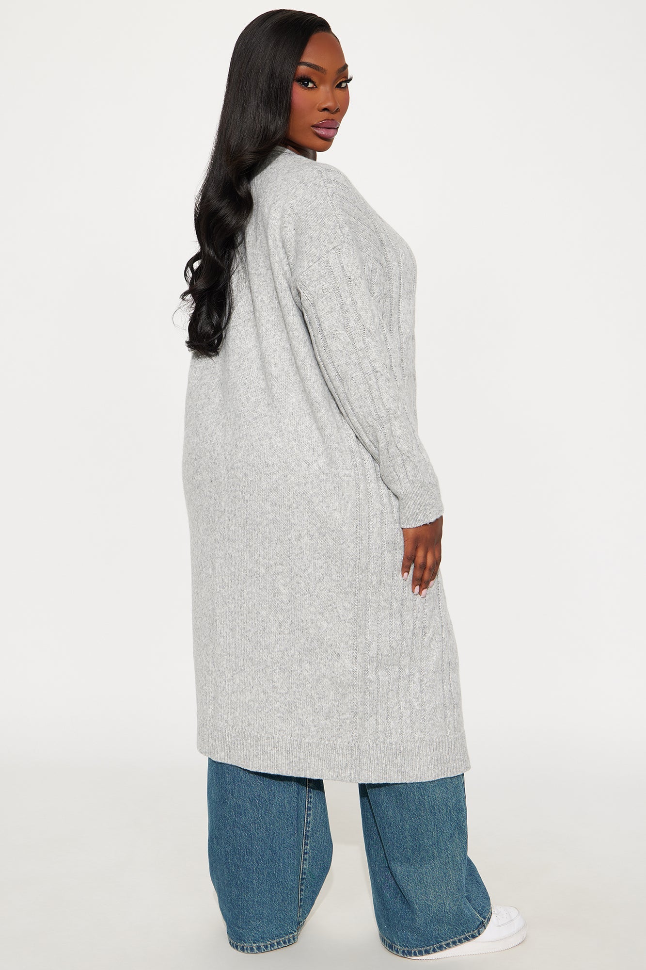 At Ease Cable Knit Long Cardigan - Heather Grey