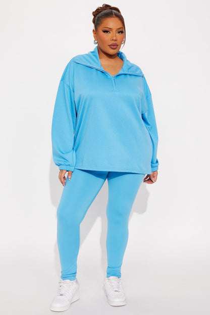 Beverly Quarter Zip Fleece Pant Set - Blue