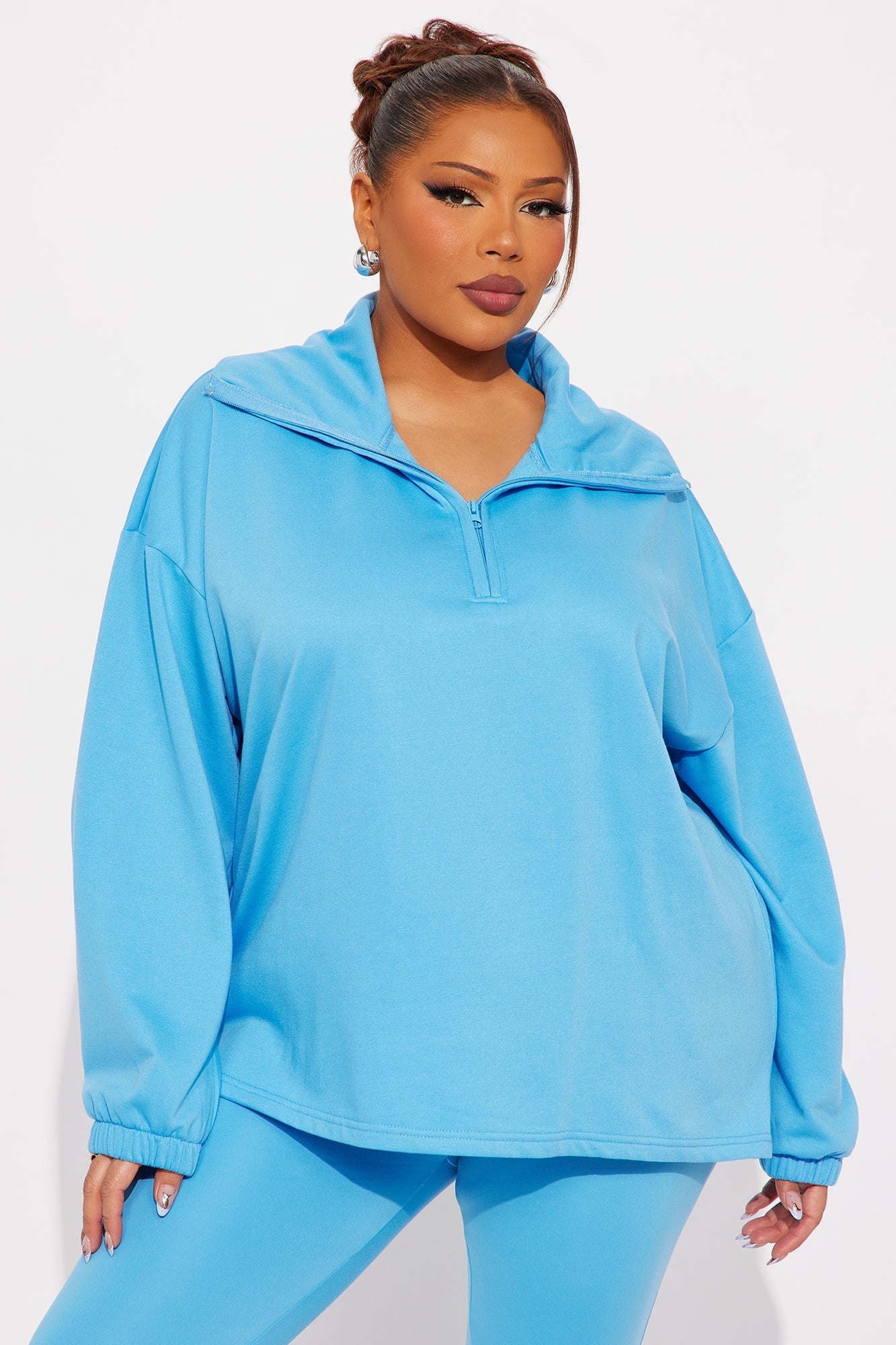 Beverly Quarter Zip Fleece Pant Set - Blue