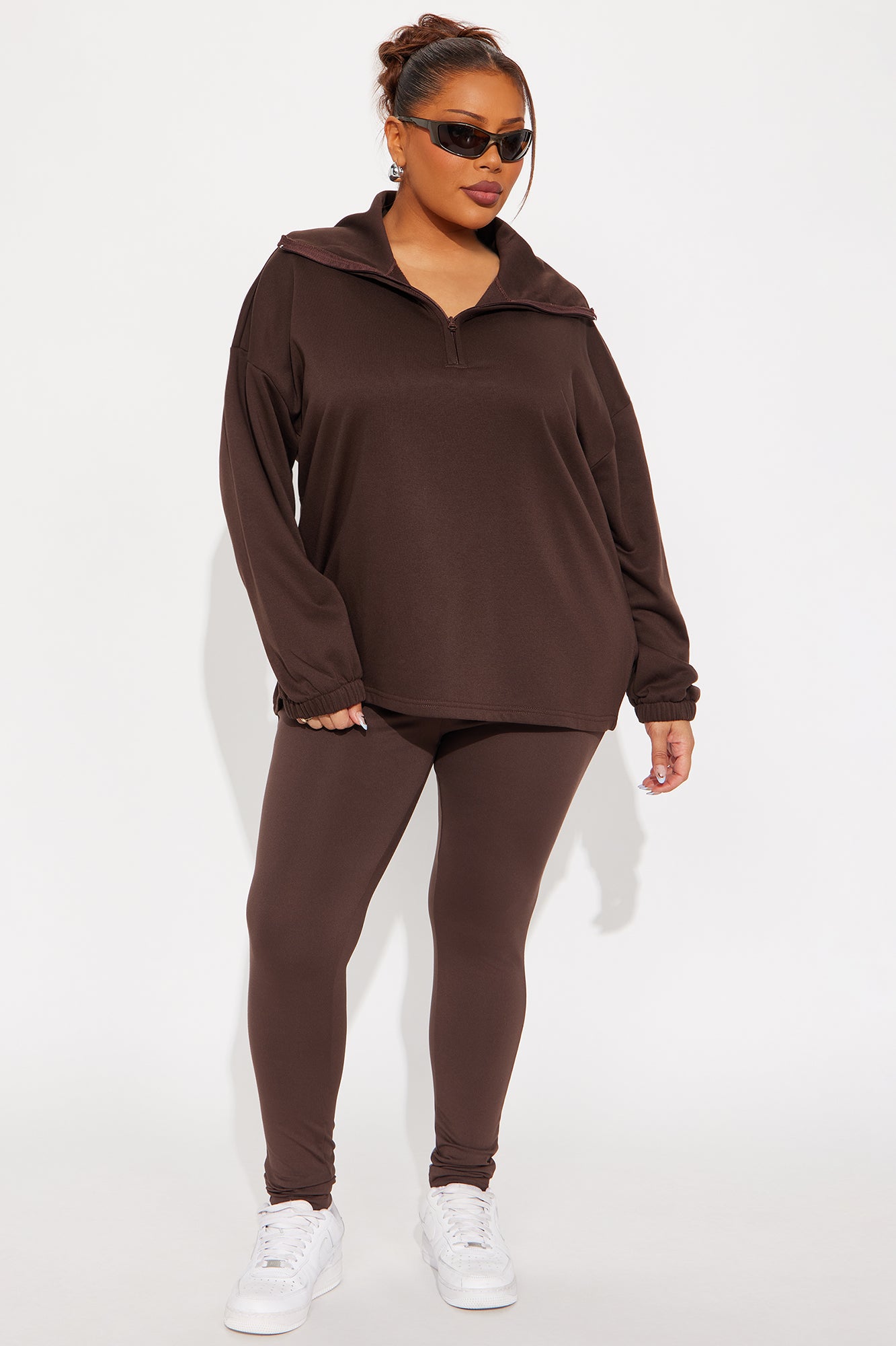 Beverly Quarter Zip Fleece Pant Set - Chocolate