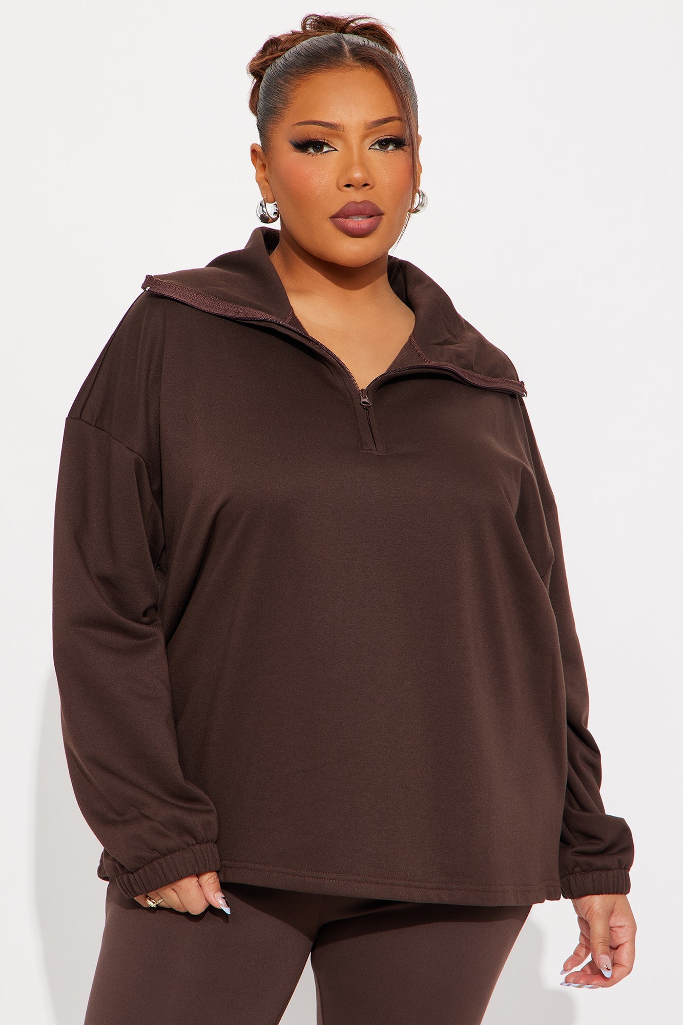 Beverly Quarter Zip Fleece Pant Set - Chocolate